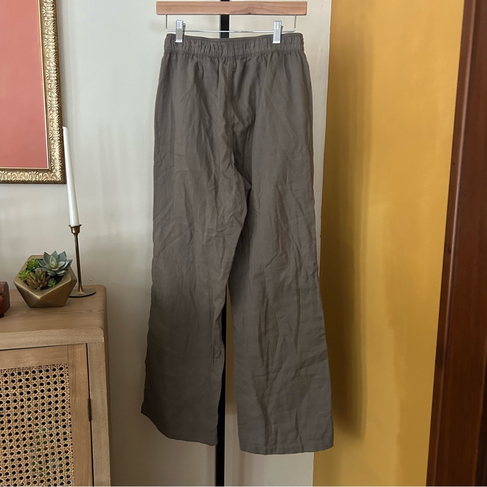 Wide Leg Linen-Blend Pants in Olive Taupe - Picture 4 of 10